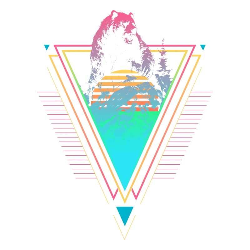 Kodiakbär Vaporwave Synthwave 90s 80s sunset
