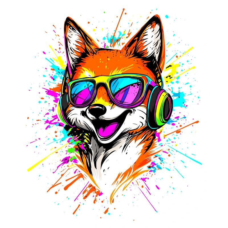 Fuchs DJ Kopfhörer Bunt Regenbogen Musik Füchse