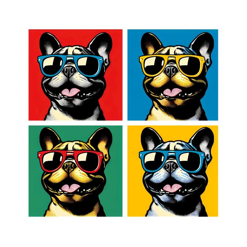 Frenchie Pop Art Bubbles, Pancake, Chonk, Nibbles