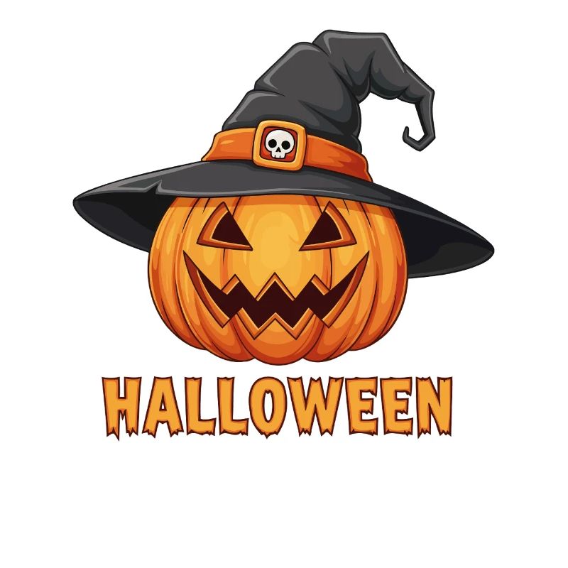 Spooky Halloween Jack-o'-lantern with witch hat