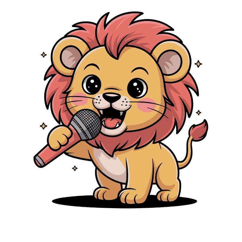 Cute lion with microphone – singer motif