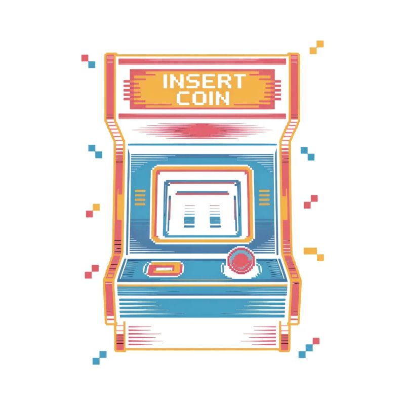 Insert Coin Retro Arcade Game Hall Pixel