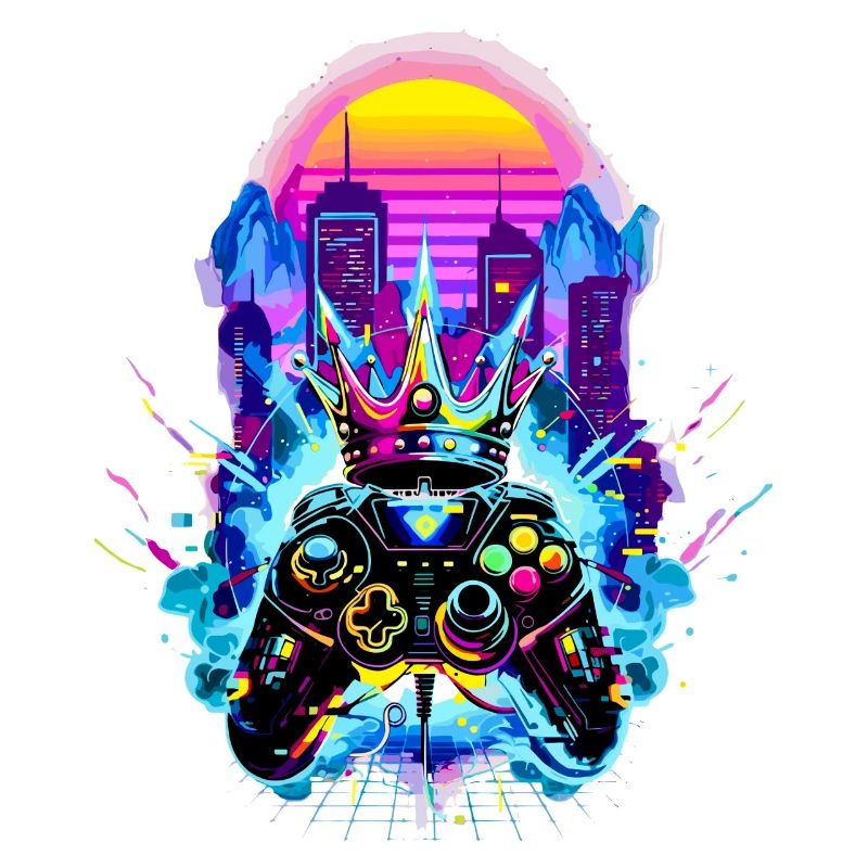 Gaming King Retrowave Controller Neon 80s City