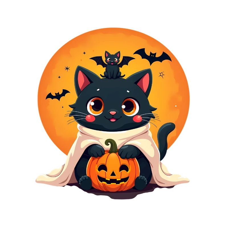 Chat d’Halloween avec citrouille d’Halloween
