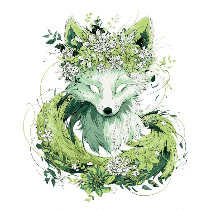 Kitsune renard boho fleurs naturelles