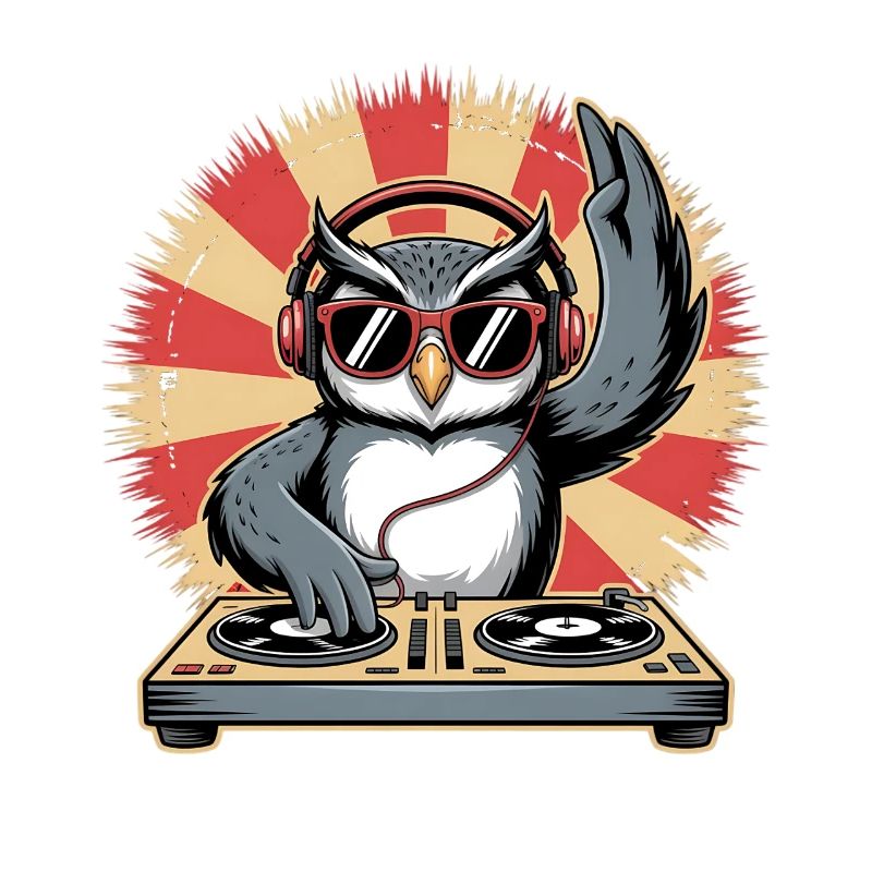 DJ Eule mit Turntables