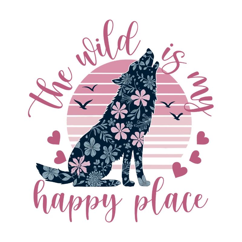 Wild wolf silhouette in flower pattern