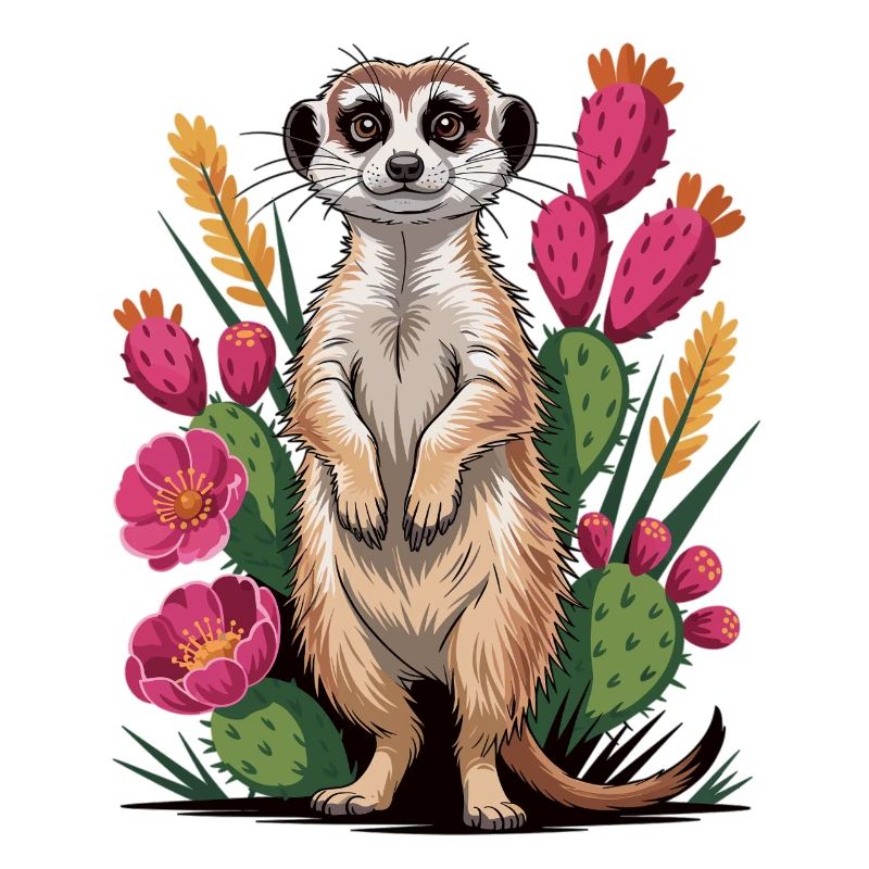 Cute meerkat between cacti
