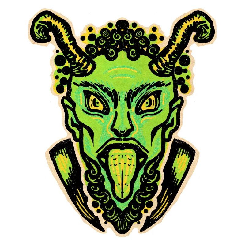 Krampus vert avec langue et cornes