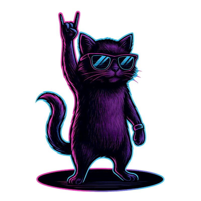 Chat Chat Synthwave avec la pose Rockhand