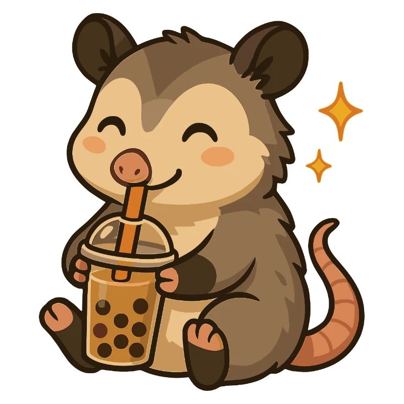 Opossum avec bubble tea kawaii opossum