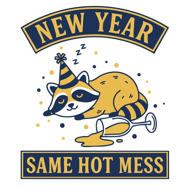 Neujahr Dasselbe Durcheinander Lustiges Waschbärendesign