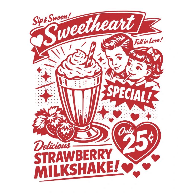 Strawberry Milkshake 50s Retro Design