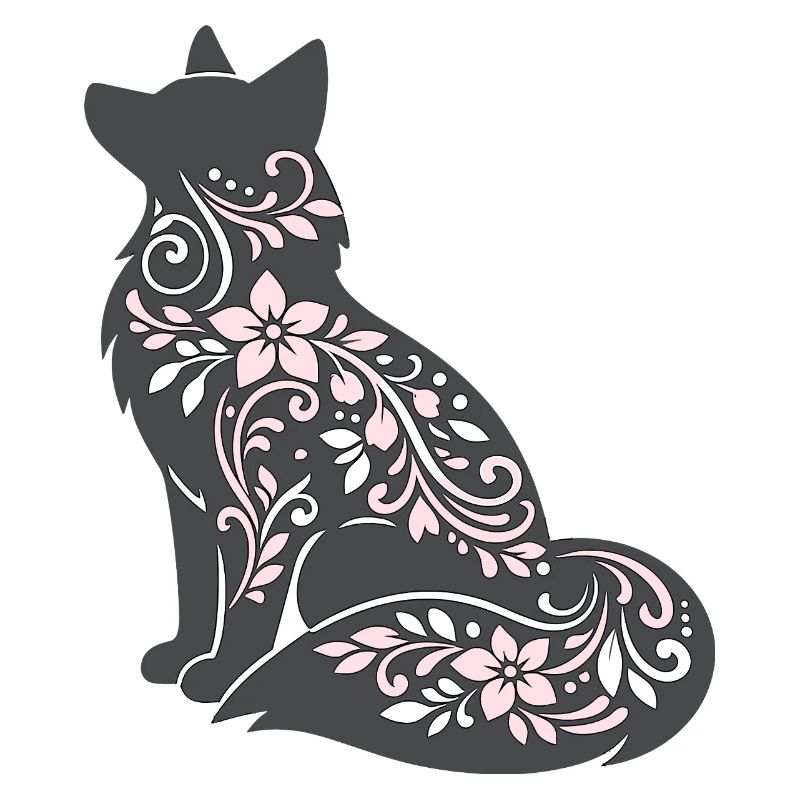 Silhouette de chat décorée de fleurs