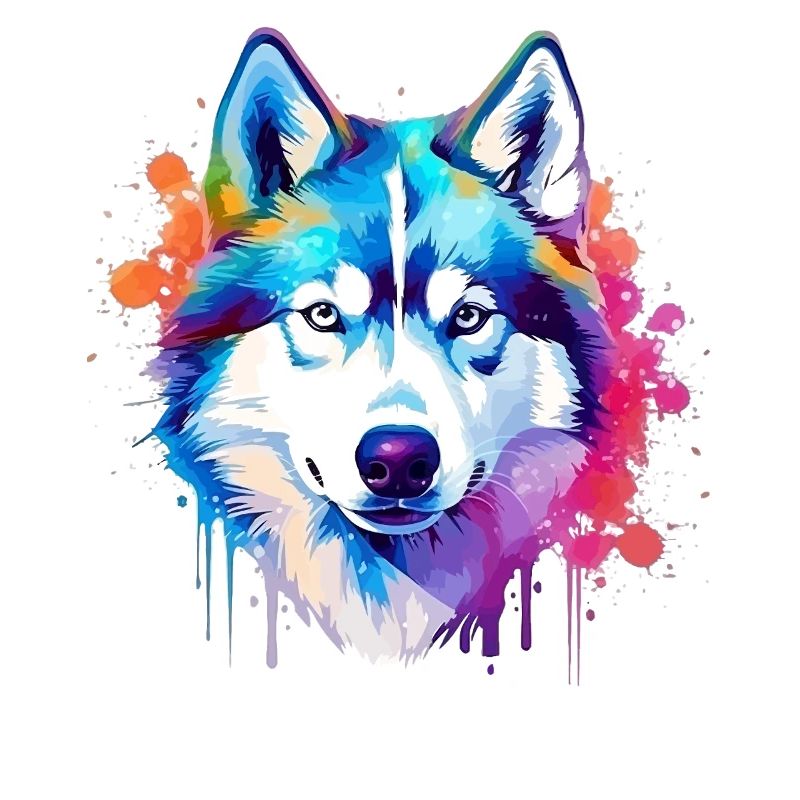 Art coloré de chien Husky éclaboussant