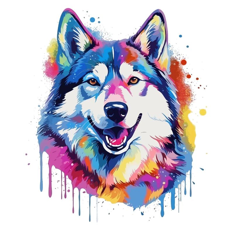 Chien Husky Coloré avec des éclaboussures