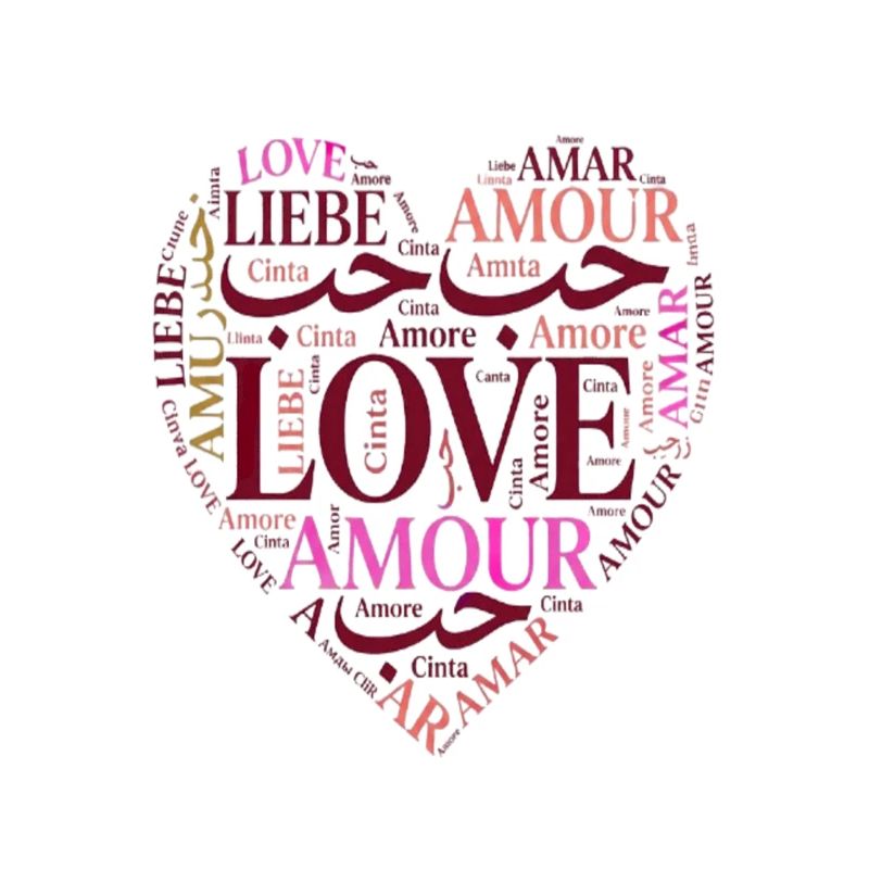 Love in Multiple Languages Heart – Romantic Design