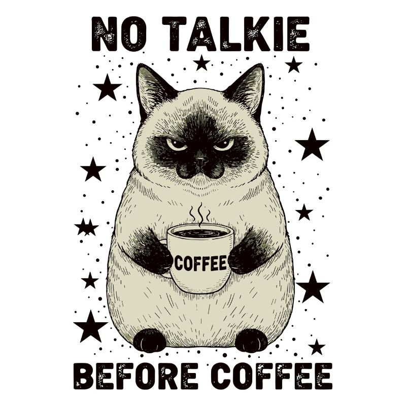 No conversation in front of coffee lover cat