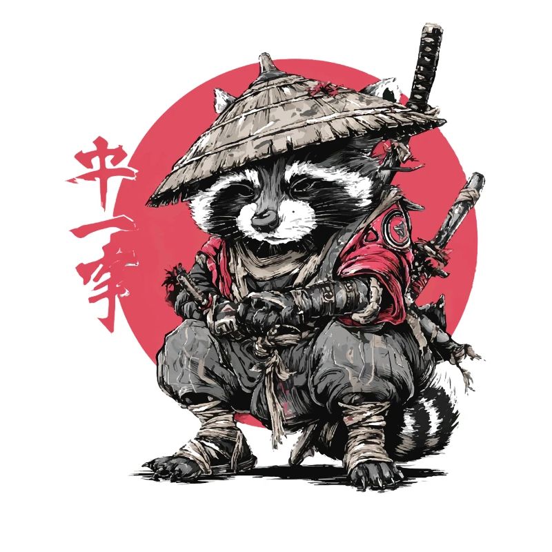 Raccoon Samurai in Red Circle