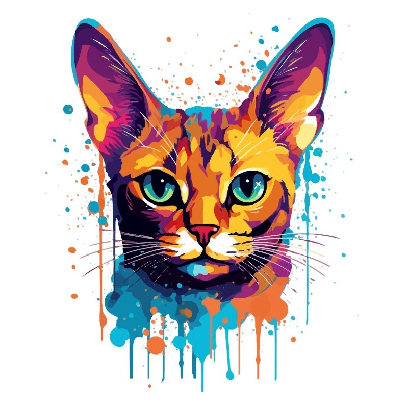 Splash Art coloré Visage de chat abyssin