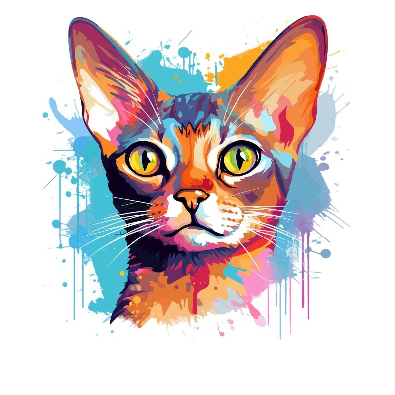 Visage de chat abyssinien avec des éclaboussures colorées