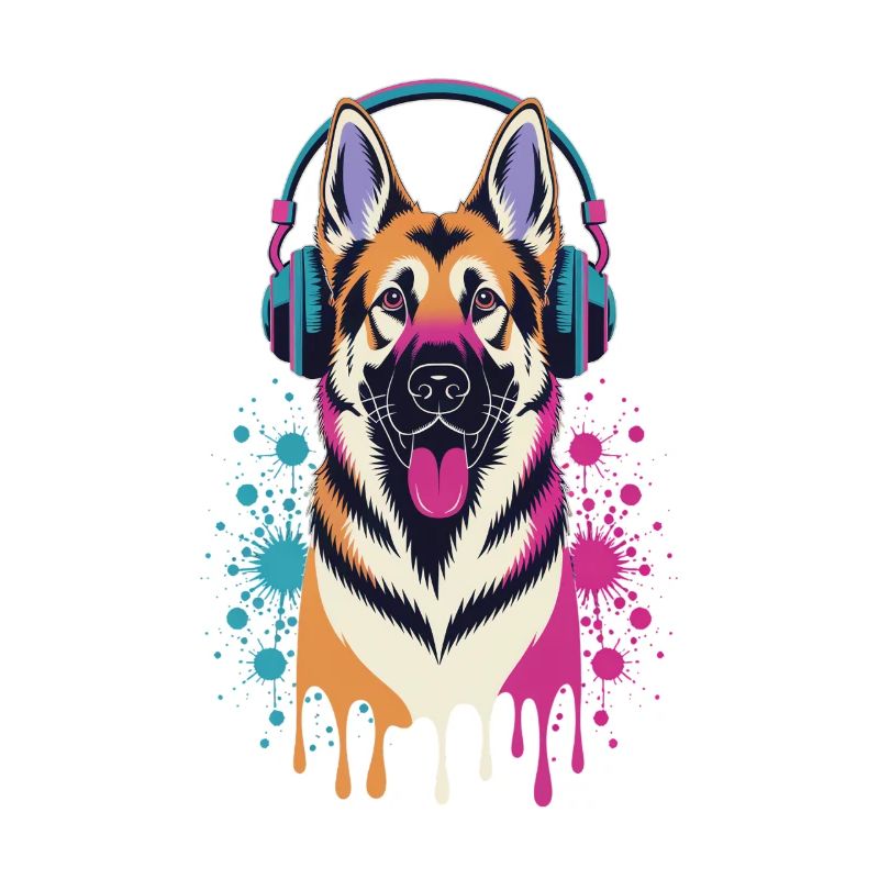 Deutscher Schäferhund mit Kopfhörer