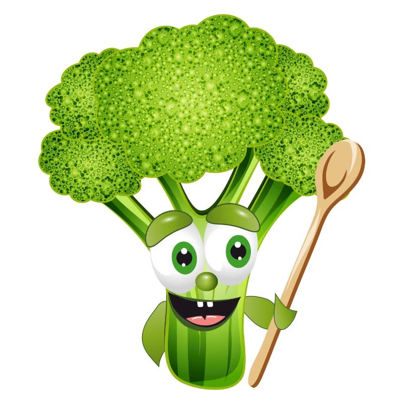 funny comic broccoli florets with cooking spoon