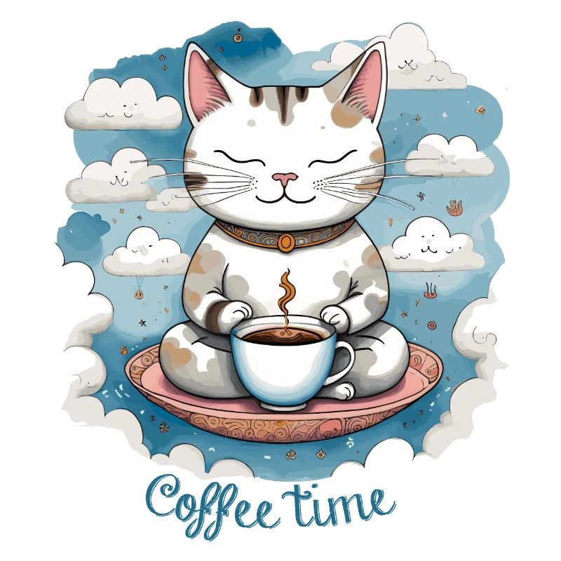 Cat drinking coffee, coffee time, cat humor