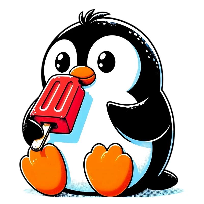 Pinguin isst ein Eis am Stiel