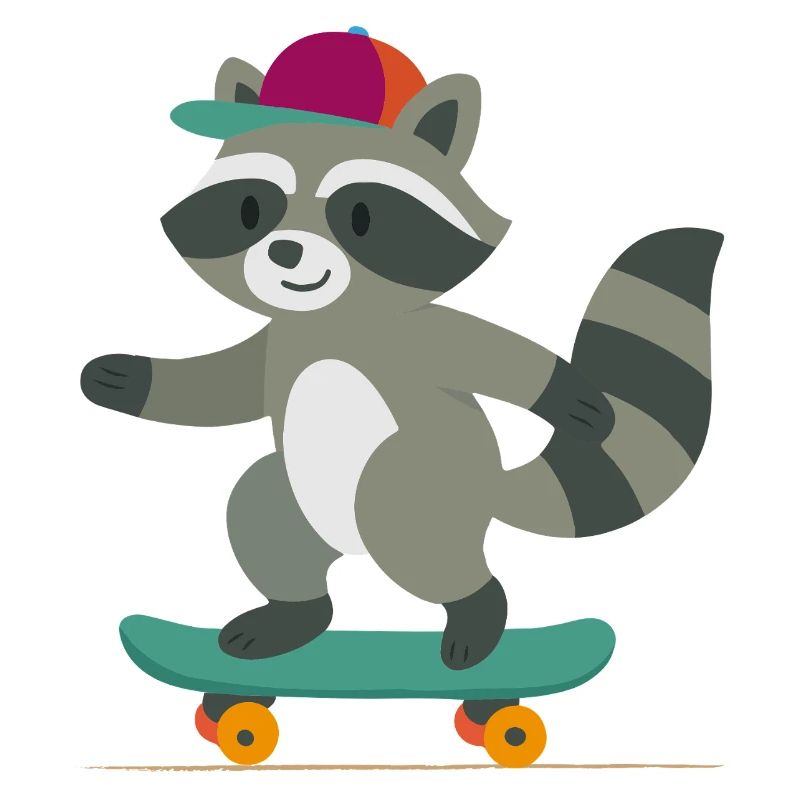 Skateboard-Waschbär mit Basecap