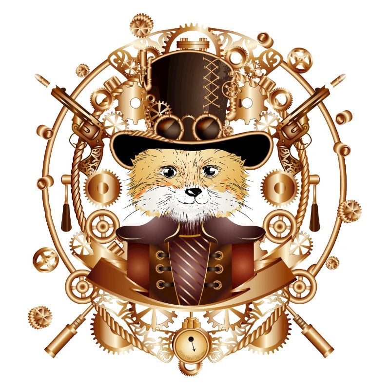 Steampunk fox with cylinder hat in the frame