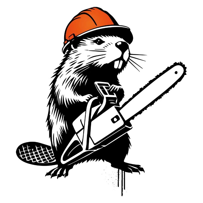 Beaver with Chainsaw – Humorous Stencil Design