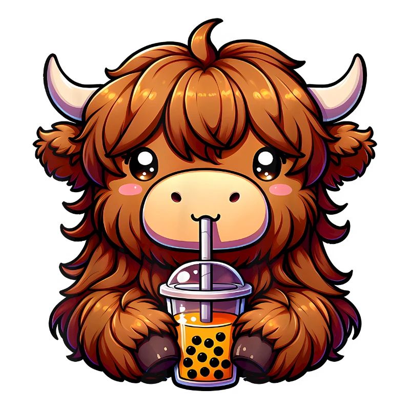 Entzückende Hochlandkuh mit Bubble Tea