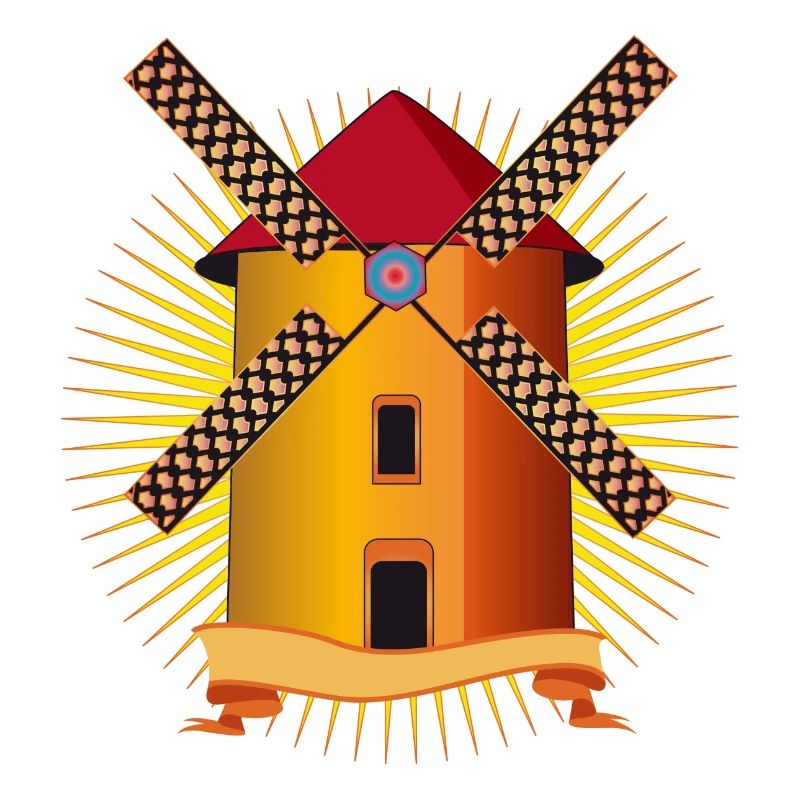 goldene Windmühle mit strahlendem Hintergrund