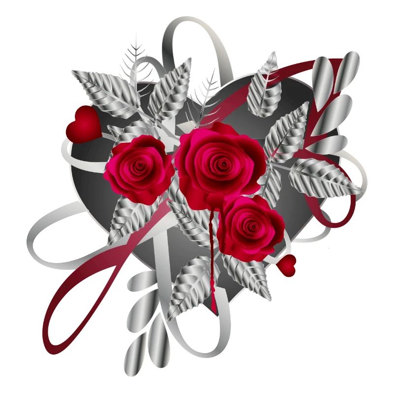 Composition argentée de la Saint-Valentin avec des roses