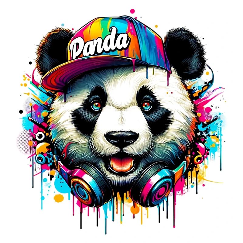 Panda DJ Deejay con le cuffie ascolta la musica
