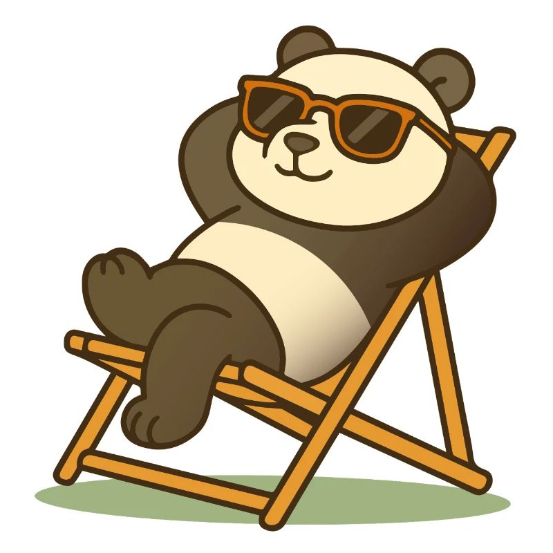 Relaxed panda with sunglasses in deck chair