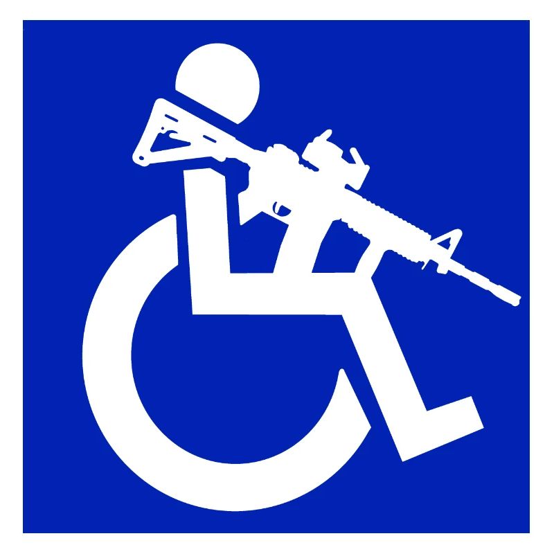 Bild eines Rollstuhlfahrers mit einem Gewehr #