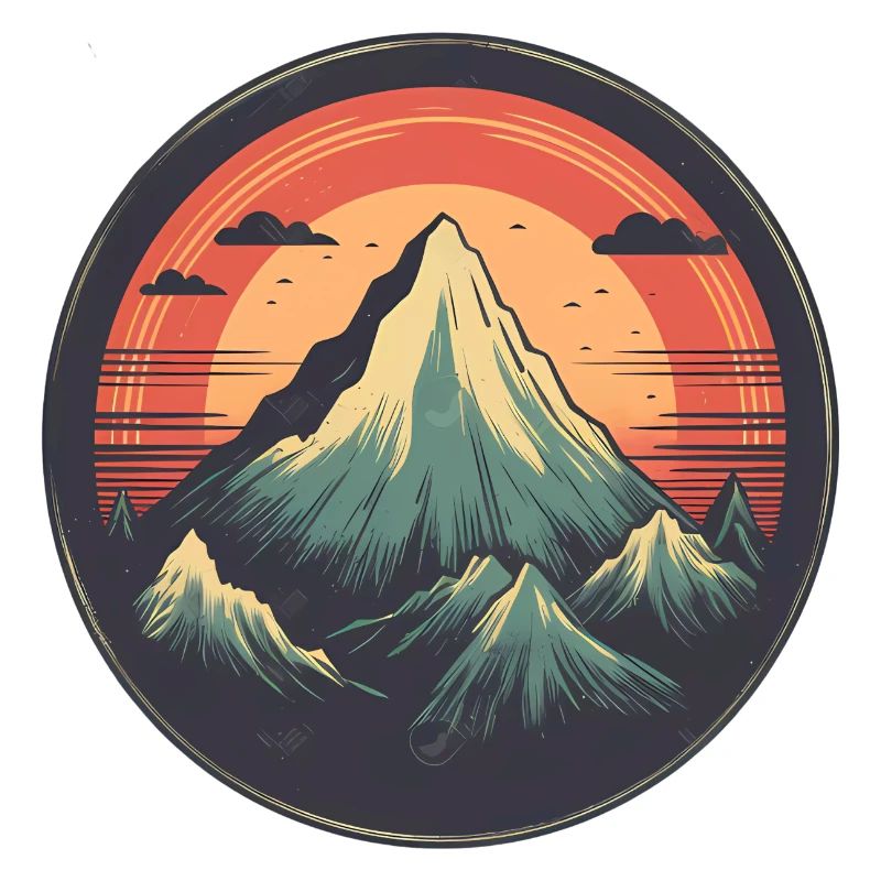 Stylized mountain panorama with sunset