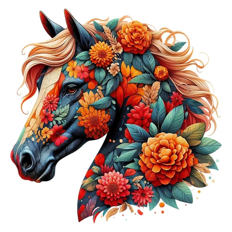Pferd mit Blumen geschmückt