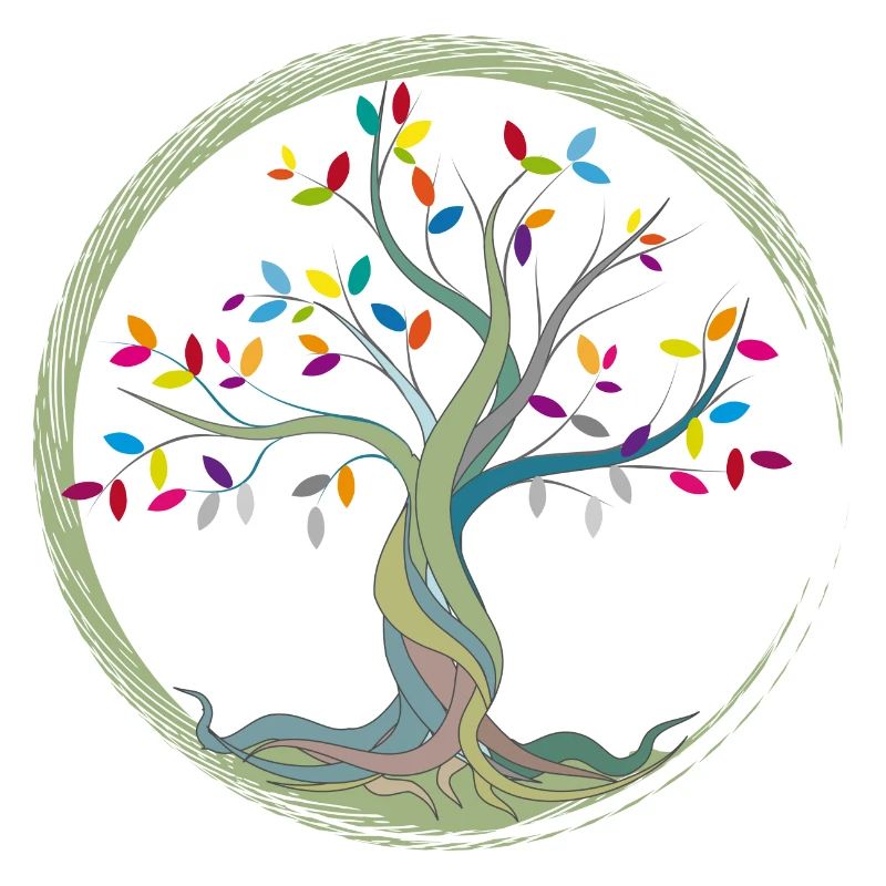 kleiner Baum mit bunten Blättern im Kreis