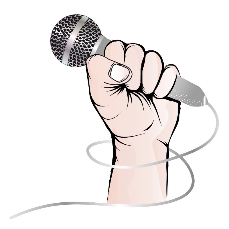 Eine Hand eines Sängers hält ein Gesangs Mikrofon