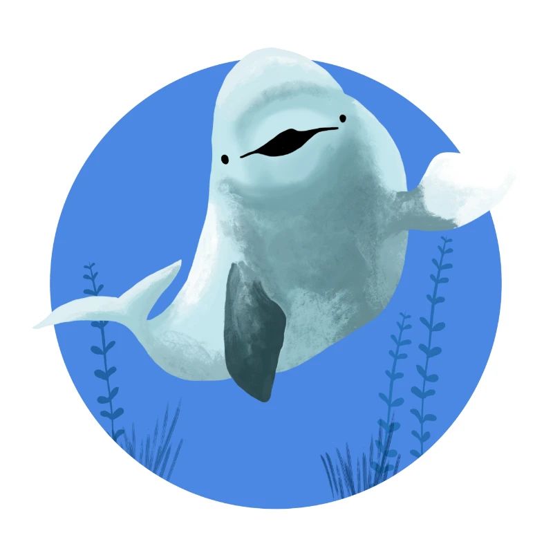 Beluga glad i blå cirkel