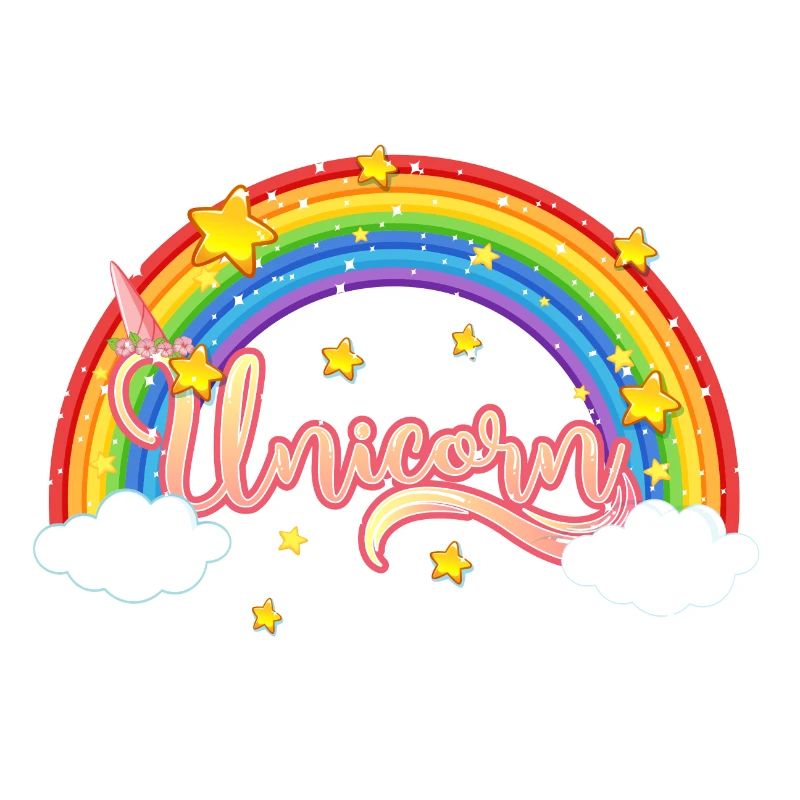 Bunter Regenbogen mit Einhornschriftzug