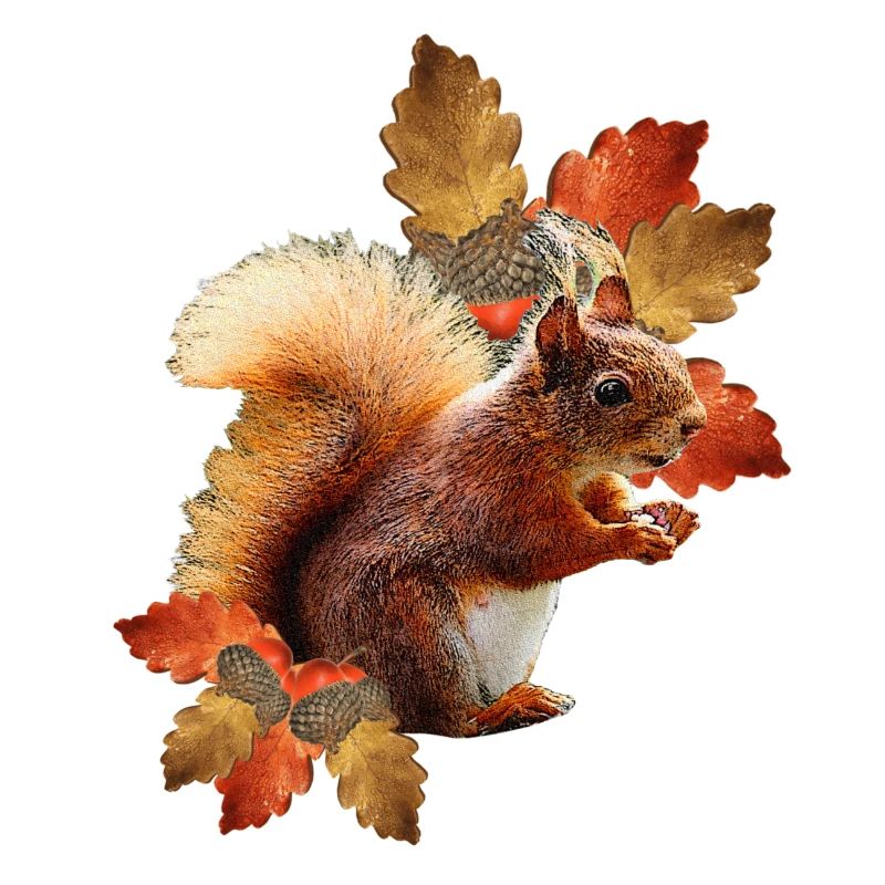 Eichhörnchen motiv mit Eichenblättern, Herbst frau