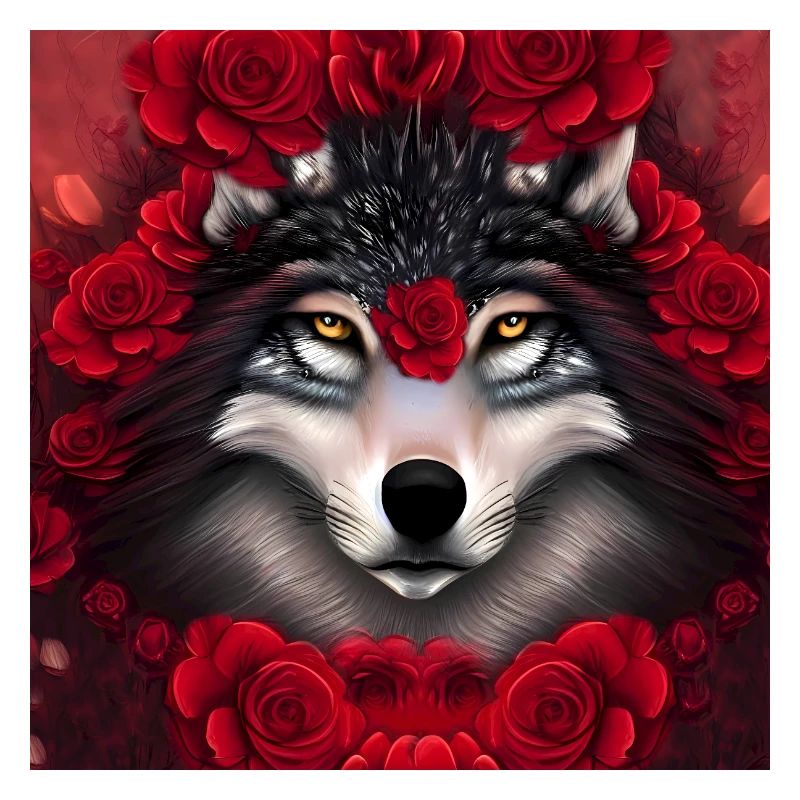 Wunderbarer Wolf mit Blumen.