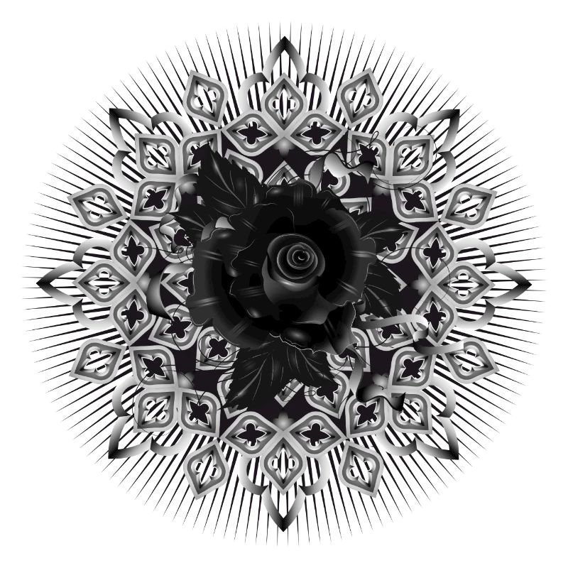 Gothic rosette ornament with black rose