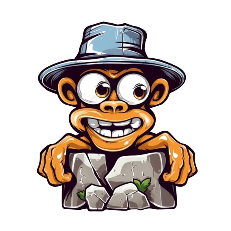 Cartoon Gorilla with Breaking Rocks Hat