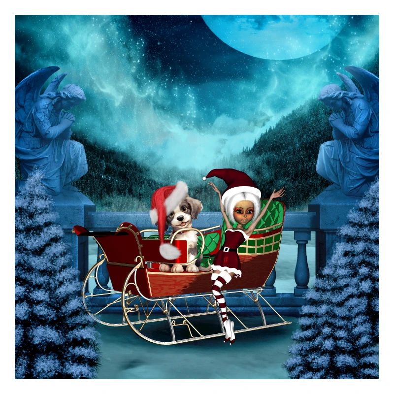 Chiot de Noël mignon et elfe au clair de lune