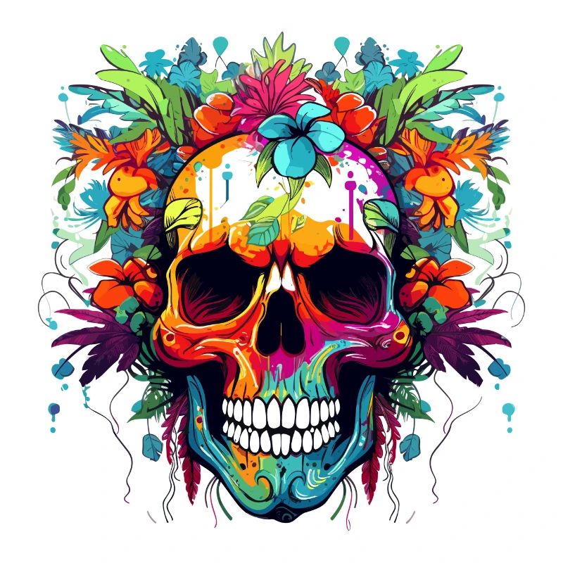 Crâne de tête de fleur colorée